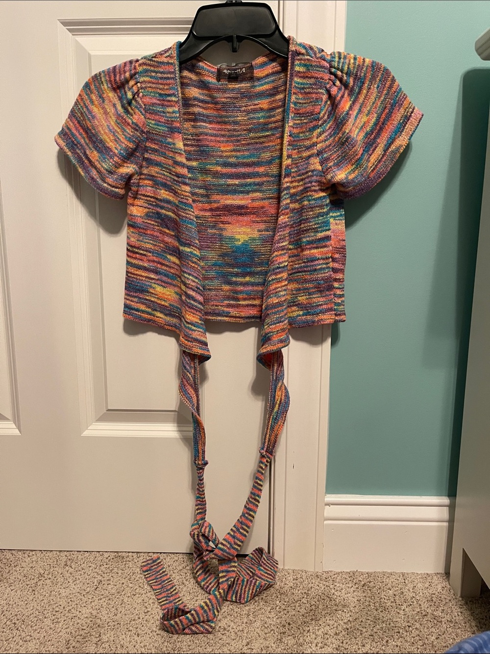 4SI3NNA Rainbow Striped Knit Tie-Front Crop Top